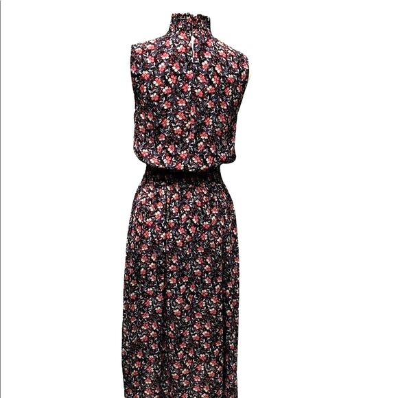 NWT Nanette Lepore Black Pink Ditsy Floral Smocked Neck Midi Dress 8 Hi-Low Hem - Picture 5 of 13
